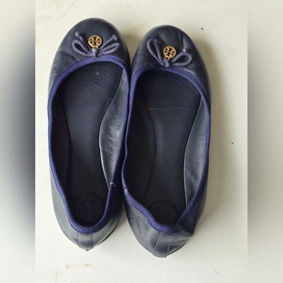Tory Burch Chelsea Ballet Flats 8M Blue Women Bow Medallion Logo - Picture 6 of 14
